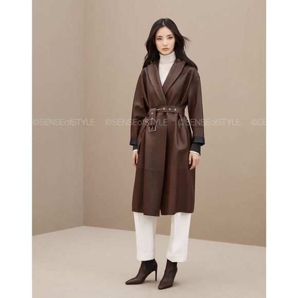 Brunello Cucinelli Leather Reversible Brown Black Coat Jacket Size 42 M - Picture 2 of 11